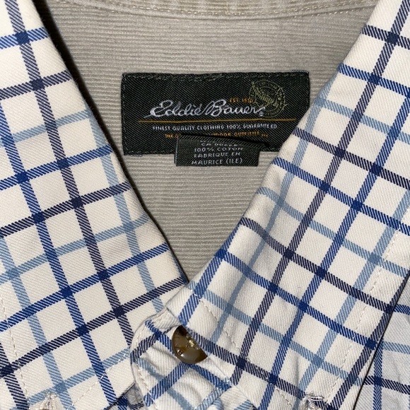 White and Blue Eddie Bauer Button Down Shirt - Picture 2 of 3